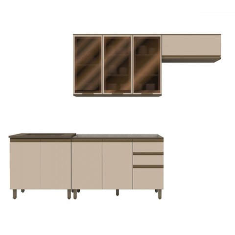 Cozinha Compacta Connect 9 Portas 2 Gavetas com Vidro 100% Mdf Duna/cristal - Henn