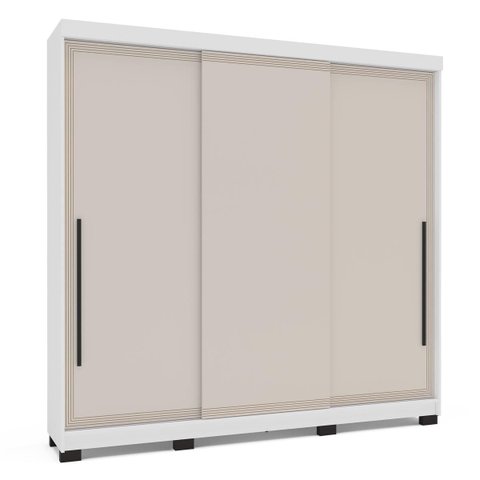 Roupeiro Valência 3 Portas Correr 4 Gavetas 217x213cm Branco/Creme 240837