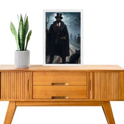 Quadro Umbanda Exu Gato Preto 33x24cm:moldura Branca - 1