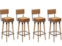 Ver imagem 1 de Kit 4 Banquetas Banco Alto Barcelona Couro Amarula Bar Cozinha Pés Madeira Ms Decor