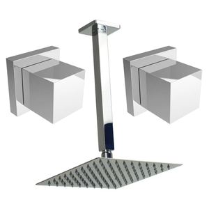 Kit Chuveiro Teto Quadrada 20x20cm Cromada Inox e 2 Acabamento