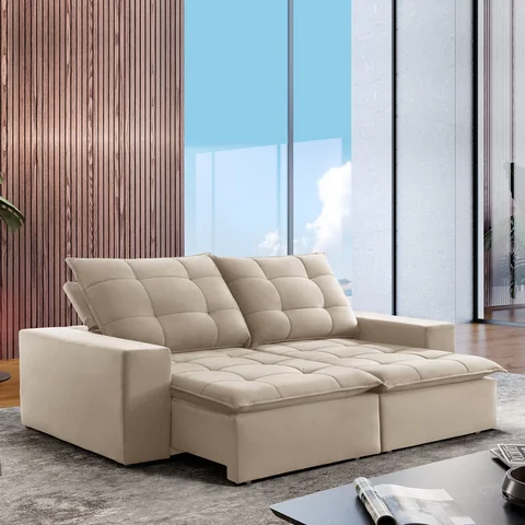 Sofá 4 Lugares Retrátil e Reclinável Super Pilow 250cm Paris Veludo  