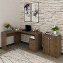 Ver imagem 1 de Conjunto 2 Peças com Mesa para Escritório em L e Armário Multiuso Baixo Marrom