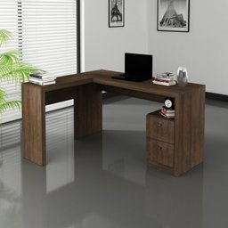 Kit 2 Peças com Mesa para Escritório em L e Armário Multiuso Baixo - 5