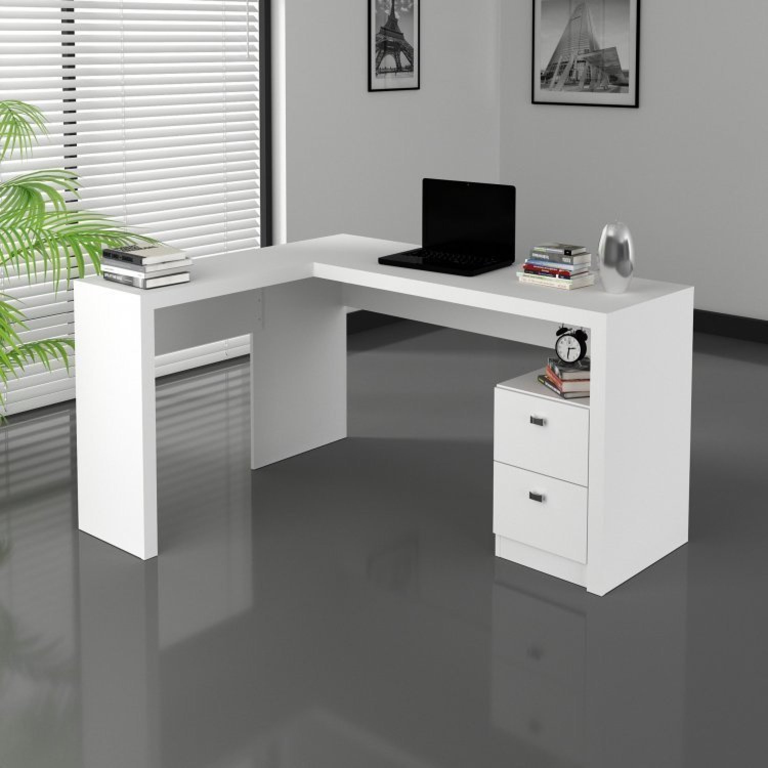 Conjunto Home Office 2 Peças 1 Mesa para Escritório em L com 1 Estante Espresso Móveis - 6