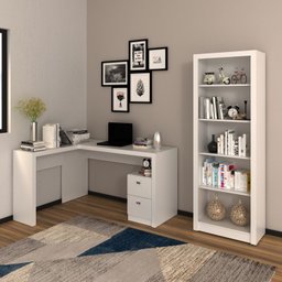 Kit 2 Peças com Mesa para Escritório em L e Estante Livreiro - 1