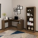 Ver imagem 1 de Conjunto 2 Peças com Mesa para Escritório em L e Estante Livreiro Marrom