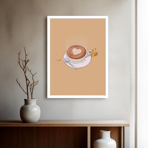 Quadro Decorativo Xícara Café Colher - 70x50cm:moldura Branca