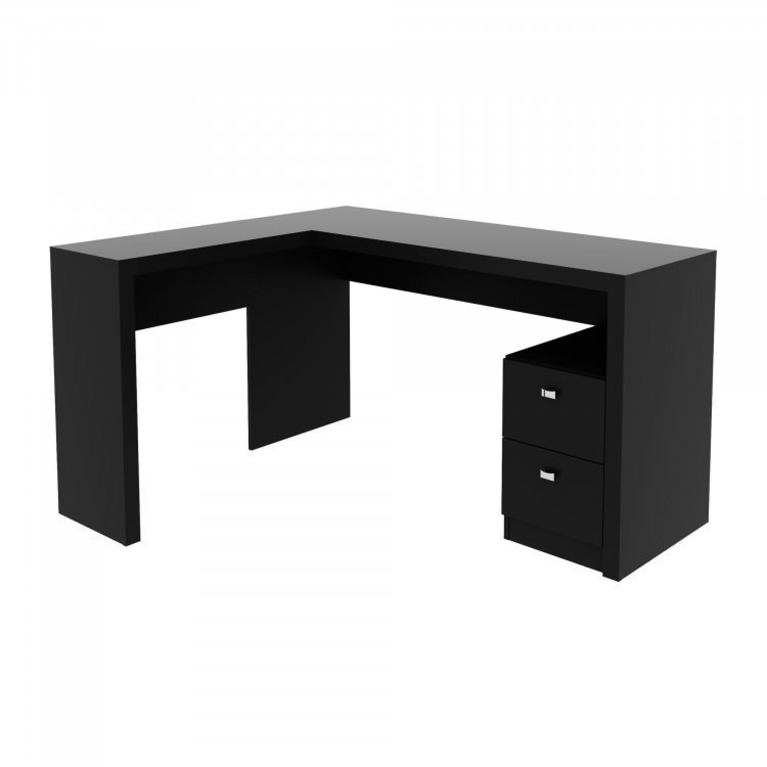 Mesa para Escritório em L 2 Gavetas com 1 Estante Espresso Móveis Preto - 6