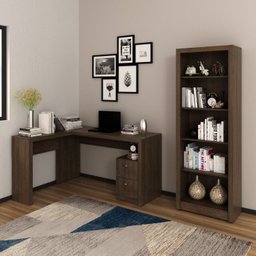 Kit 2 Peças com Mesa para Escritório em L e Estante Livreiro - 1