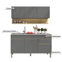 Ver imagem 5 de Kit Balcão de Pia sem Tampo e Aereo 150 Cm 6 Portas 1 Gaveta Line - Gris/gris/cp-freijó