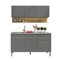 Ver imagem 7 de Kit Balcão de Pia sem Tampo e Aereo 150 Cm 6 Portas 1 Gaveta Line - Gris/gris/cp-freijó