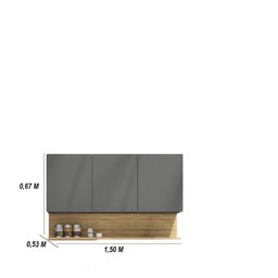 Kit Balcão de Pia sem Tampo e Aereo 150 Cm 6 Portas 1 Gaveta Line - Gris/gris/cp-freijó - 3