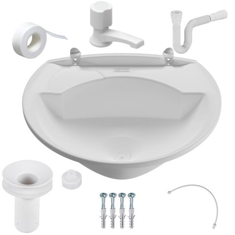 Pia Lavatório Banheiro 8l + Torneira Reforçada Branca + Sifão Sanfonado + Engate Flexível + Fitaveda