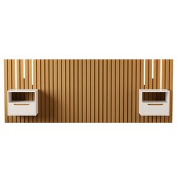 Cabeceira Ripado para Cama de Casal/queen Maracá Nature com 2 Mesa de Cabeceira Jatobá com Led Offwh - 4