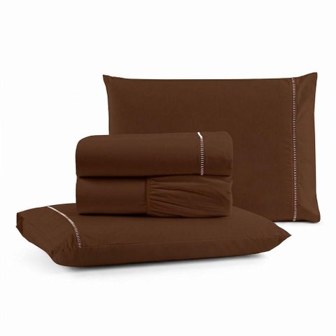 Jogo de Cama Lençol Egipicio King 4 Peças Micropercal 600 Fios Marrom Casa Show Enxovais