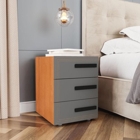Mesa de Cabeceira Valência com 3 Gavetas 40x54cm Cinza/Freijó 250691