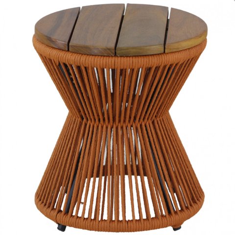 Mesa de Centro Ampulheta Corda Náutica e Tampo Madeira Trama