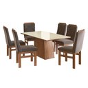 Ver imagem 2 de Conjunto Sala de Jantar Mesa 90x160cm Tampo Vidro com 6 Cadeiras Madeira Maciça Tecido Joli Marrom/Canela/Off White