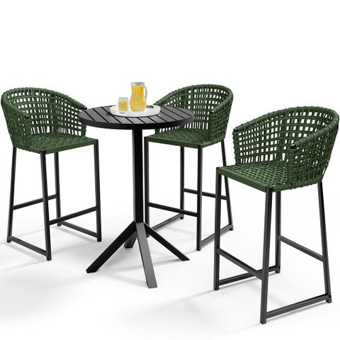Kit Mesa Bistrô Hani Com 03 Banquetas Área Gourmet Bar Corda Náutica Porto D04 Verde - Lyam