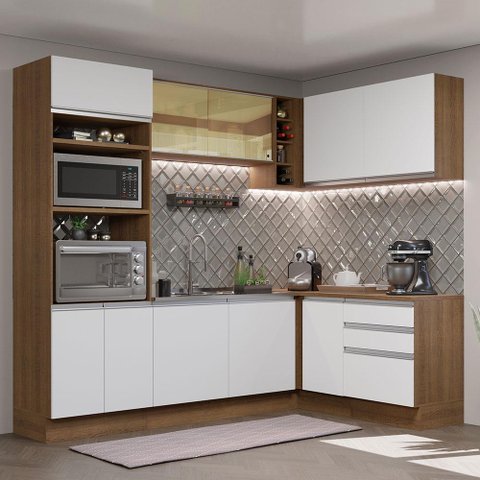 Armário de Cozinha Completa de Canto 399cm Rustic Branco Glamy Madesa 02