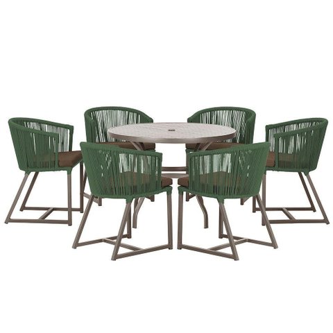 Mesa e 6 Cadeiras e Noronha Marrom E9 Trama Original Verde