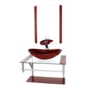 Ver imagem 1 de GABINETE DE VIDRO PARA BANHEIRO 60CM AC CUBA OVAL VERMELHO CEREJA COM TORNEIRA CASCATA