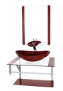Ver imagem 1 de GABINETE DE VIDRO PARA BANHEIRO 60CM AC CUBA OVAL VERMELHO CEREJA COM TORNEIRA CASCATA