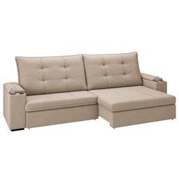 Sofá 4 Lugares com Porta Copos Retrátil e Reclinável França Luizzi 2,30m Suede Capuccino - 1