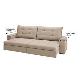 Sofá 4 Lugares com Porta Copos Retrátil e Reclinável França Luizzi 2,30m Suede Capuccino - 8