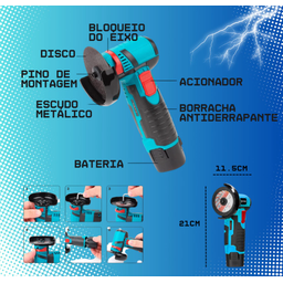 Lixadeira Esmerilhadeira sem Fio Portátil Recarregável com 2 Baterias 12v Cor Azul - 2