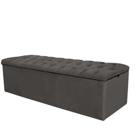 Calçadeira com Baú Estofada Espanha 190cm King Size para Cama Box Suede Cinza - Gat Magazine