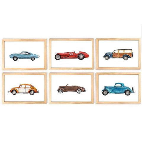 Kit Quadro Carros Antigos Transporte Infantil Decorativo Quarto Criança Bebê Menino Enxoval