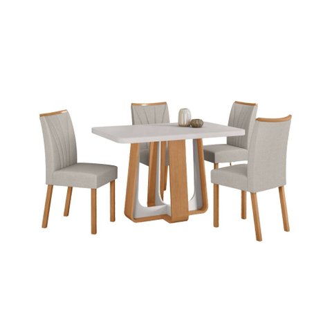 Conjunto Sala de Jantar Mesa Sintonia 120 Tampo Vidro Maxi Off com 4 Cadeiras Téssera - Lopas Amendo