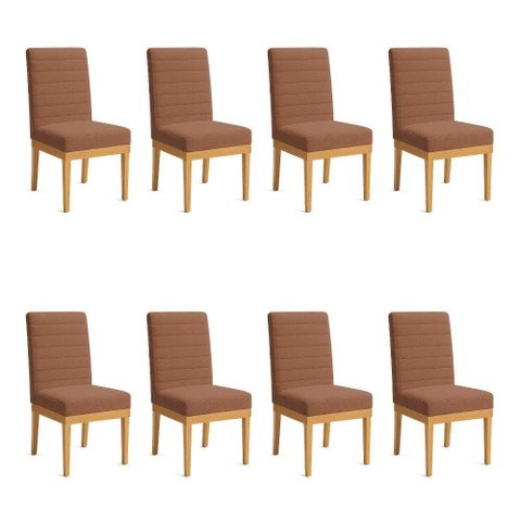 Kit 8 Cadeiras de Jantar Solana Boucle Base de Madeira - Pallazio Cor Terracota