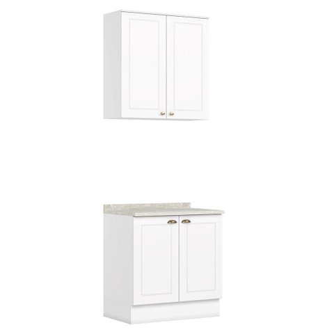 Cozinha Modulada Americana 2 Peças Aéreo e Balcão 80cm Branco/calcare com Tampo Mdp - Móveis