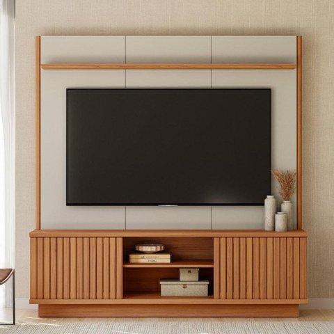 Painel Home TV Ravenna 186cm Canela Off White Fosco para Sala