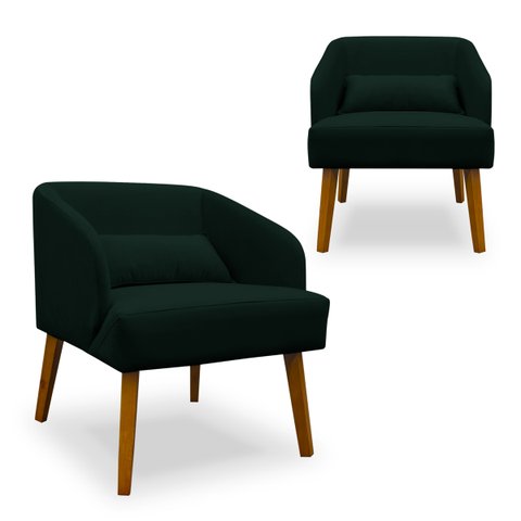 Kit 02 Poltronas Decorativa Virgínia Veludo Verde - Montanaris Decor Md Montanaris Decor