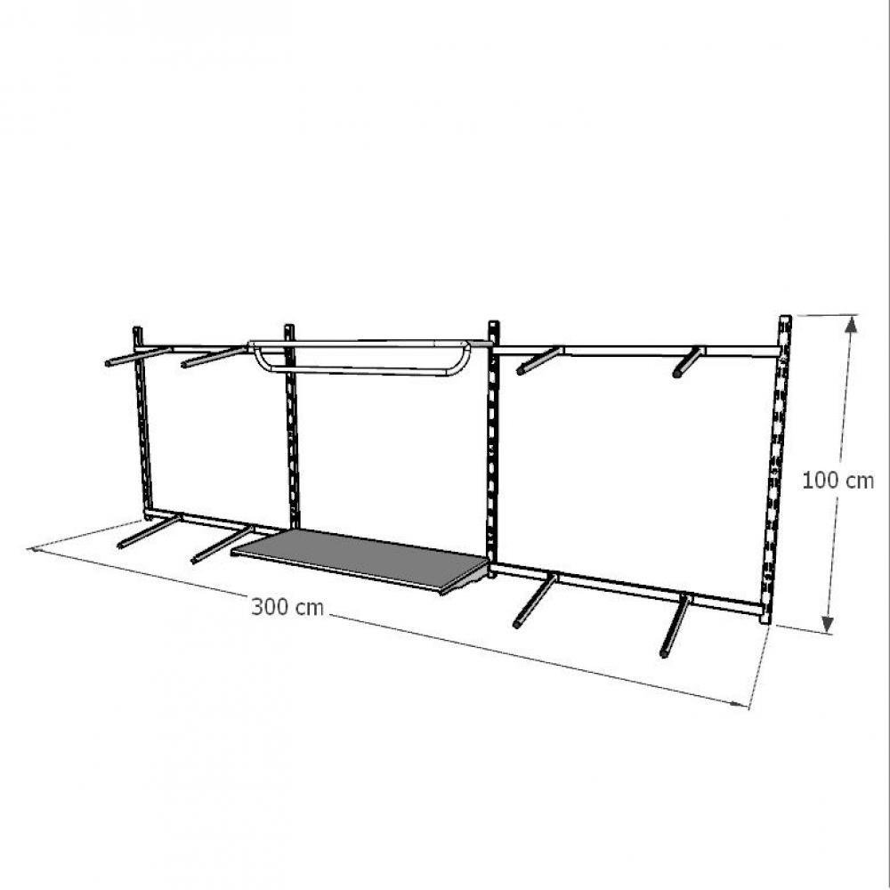Kit Cremalheiras e Araras para Loja com 17 Peças Regulável 300x100cm Cor Preto Modelo - 3