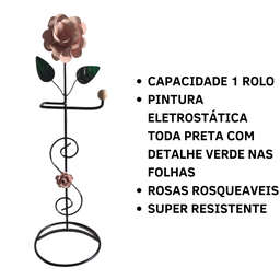 Suporte Porta Papel Higiênico 1 Rolo em Ferro de Chão Artesanal com Rosas:rosa - 4