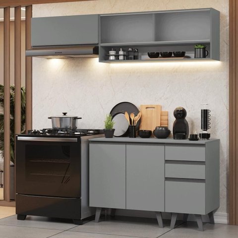 Armário de Cozinha Compacta 200cm Nice Madesa 13 Cinza
