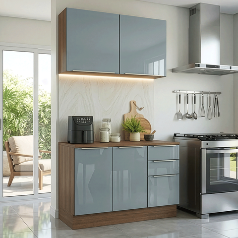 Armário de Cozinha Compacta 120 x 60 cm Rustic/Cinza Lux Madesa 02