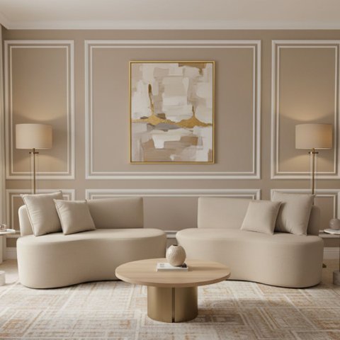 Kit 02 Sofá Decorativo Curvo Orgânico Nature Gaia Veludo Veludo Bege - Montanaris Decor