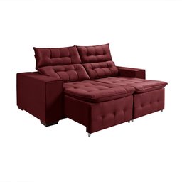 Sofá Retratil Reclinável 3 Lugares Pillow em Veludo Tamanho 1,90 Vinho - 2
