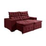 Sofá Retratil Reclinável 3 Lugares Pillow em Veludo Tamanho 1,90 Vinho - 2
