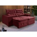 Ver imagem 1 de Sofá Retratil Reclinável 3 Lugares Pillow em Veludo Tamanho 1,90 Vinho