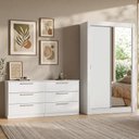Ver imagem 1 de Conjunto Quarto Solteiro com Guarda-Roupa 2 Portas com 1 Espelho e Cômoda Branco Madesa