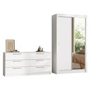 Ver imagem 2 de Conjunto Quarto Solteiro com Guarda-Roupa 2 Portas com 1 Espelho e Cômoda Branco Madesa