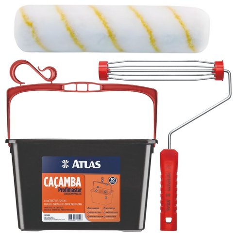 Bandeja Caçamba Balde para Pintura 10l Plástica com Alça + Suporte Garfo + Rolo de Pintura 23cm Poli
