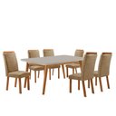 Ver imagem 1 de Mesa de Jantar Copper 180cm Madeira Tampo Vidro Canto Copo com 6 Cadeiras Aline